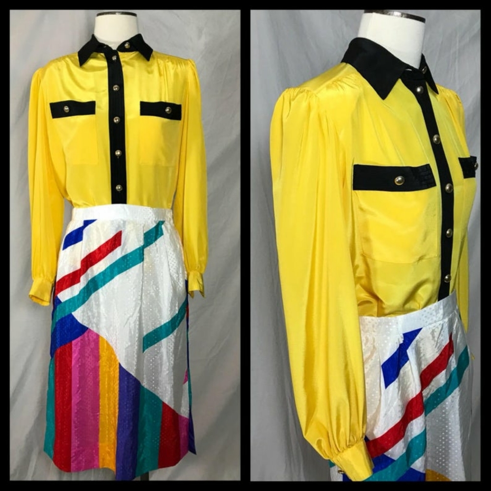 1980s Bright Yellow with Black contrast Size 8